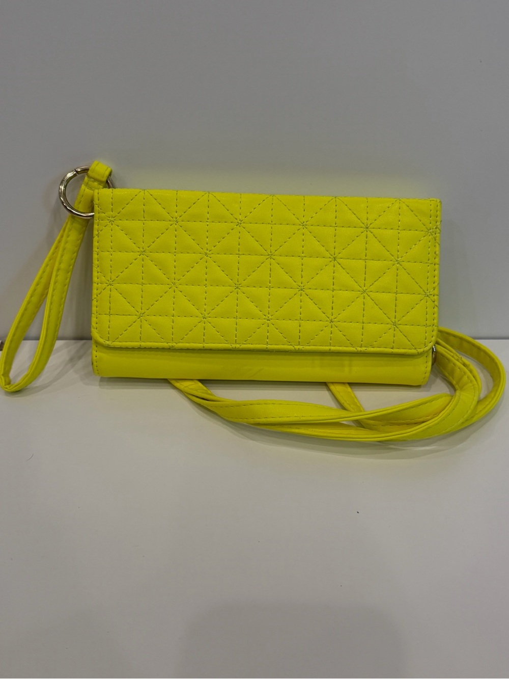 Neon Yellow Quilted Wristlet Crossbody Wallet